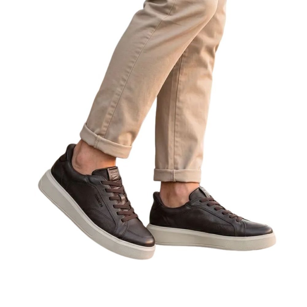 Sapatênis Ferracini Flip Class Masculino Café em couro casual
