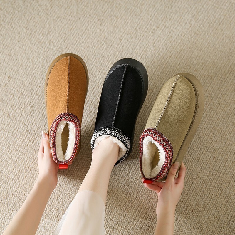 Sapatos femininos botas de neve inverno tudo-em-um Toe-coberto chinelos plataforma de sola grossa sapatos de algodão pel