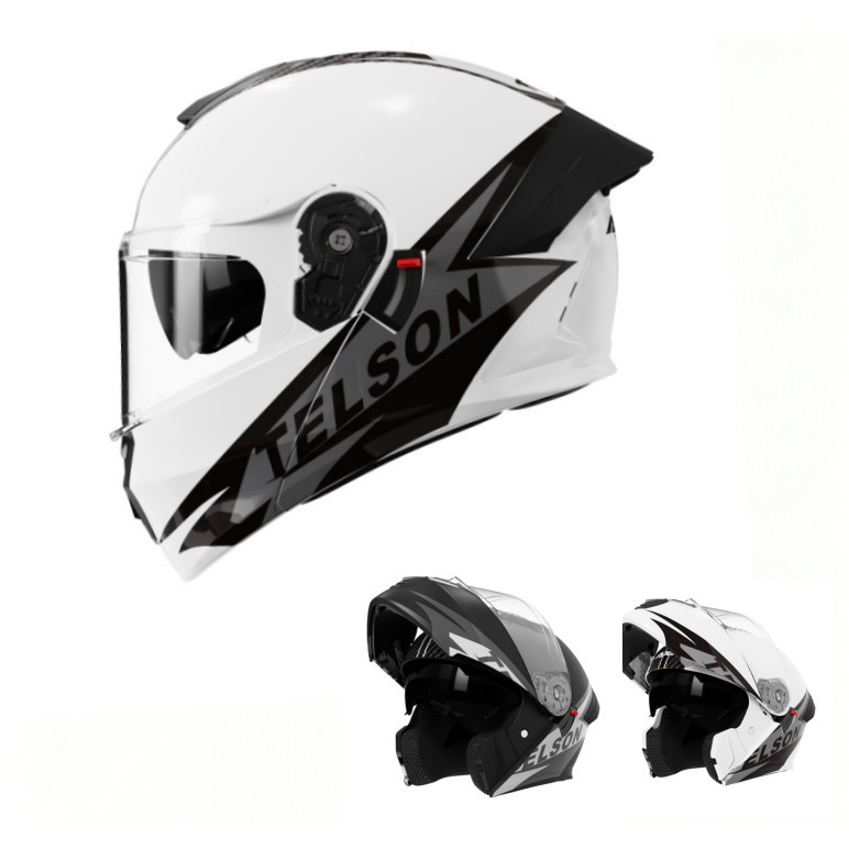 Full-face helmet with integrated visor, compatible with kick-start and sit-down motorcycles
