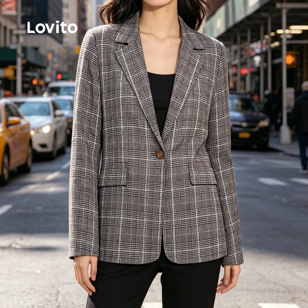 Lovito Blazer Elegante de Bolso Falso com Botão Marrom para Mulheres outono/inverno LK6LD339 · foto 2