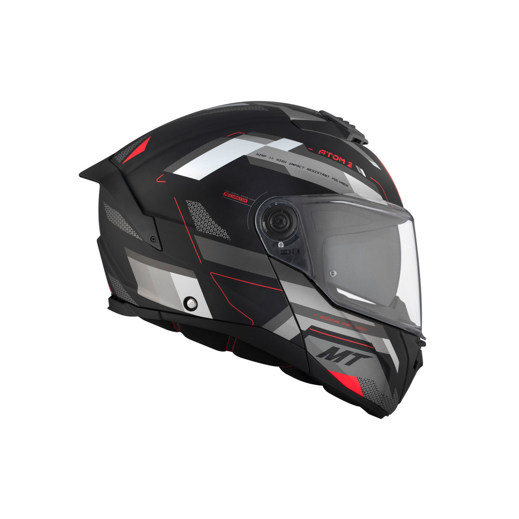 Capacete Robocop MT Atom 2 Bast Preto e Vermelho Fosco Articulado Escamoteável