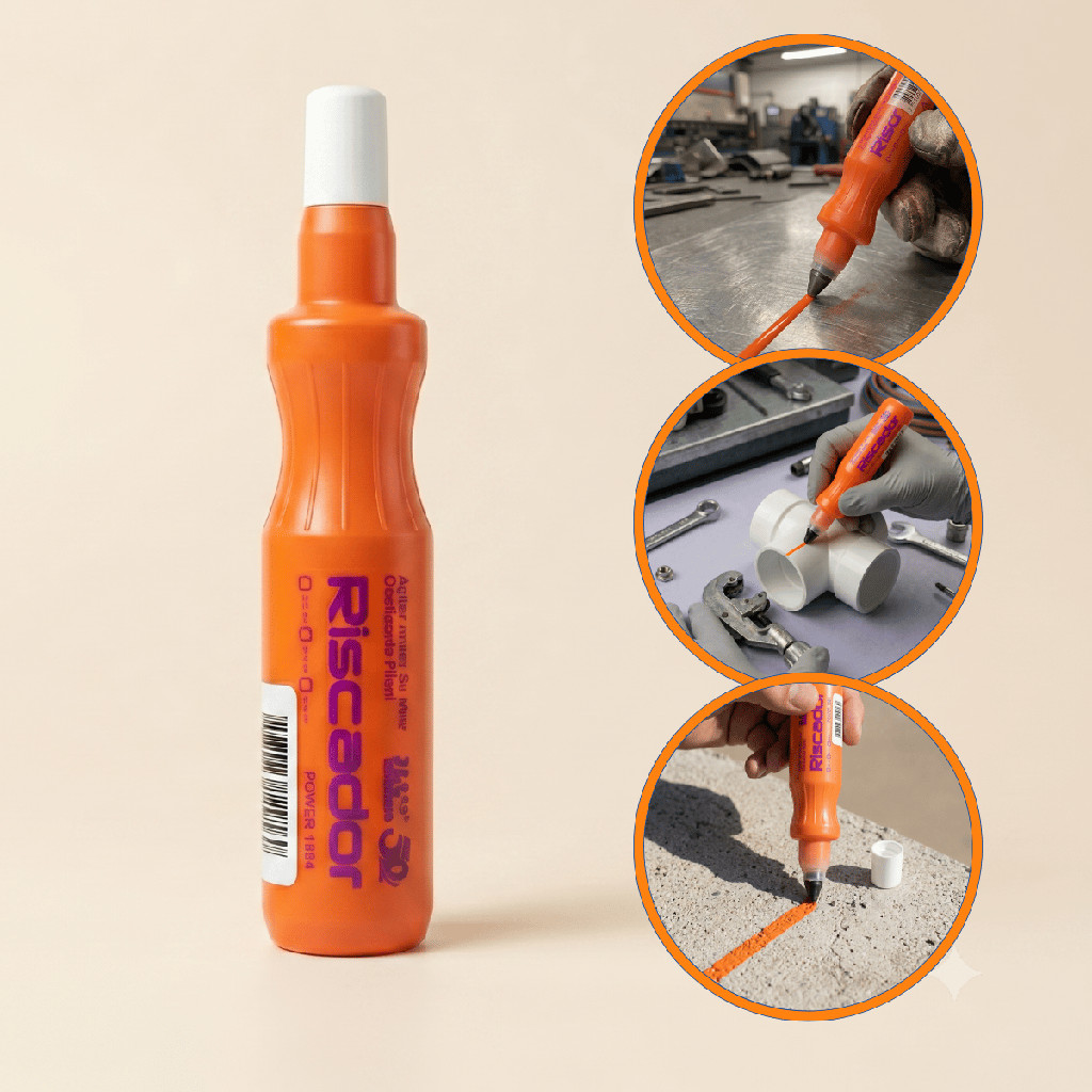 Kit 2 Marcador Riscador Caneta Industrial Laranja 2mm 60ml Ferro Chapa Concreto