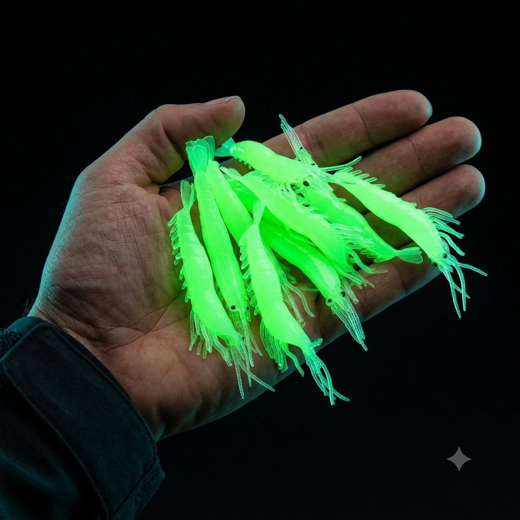 Camarão Artificial Florescente de Silicone para Pesca - Isca Realista e Durável