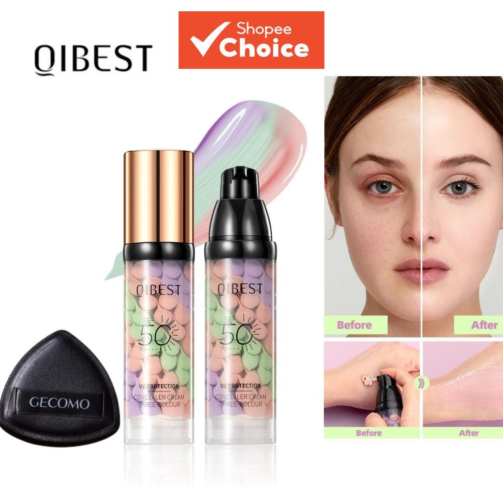 QIBEST Primer Corretivo Colorido 3 Tons 40g Protege contra UV, uniformiza e ilumina a pele