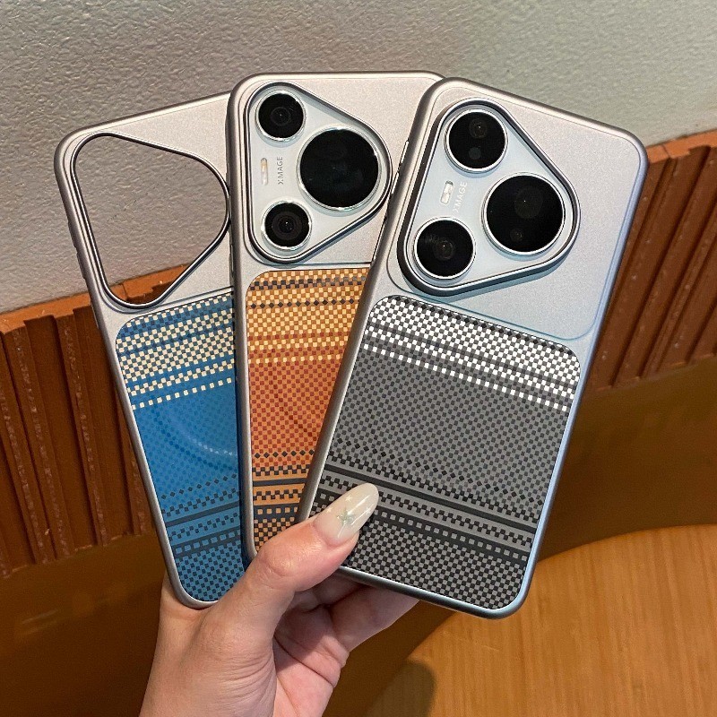 Capa De Telefone Magnética Com Padrão Kevlar Para HUAWEI Pura 90 Pro max P90 P80 P70 Protetora De PC Galvanizada De Luxo