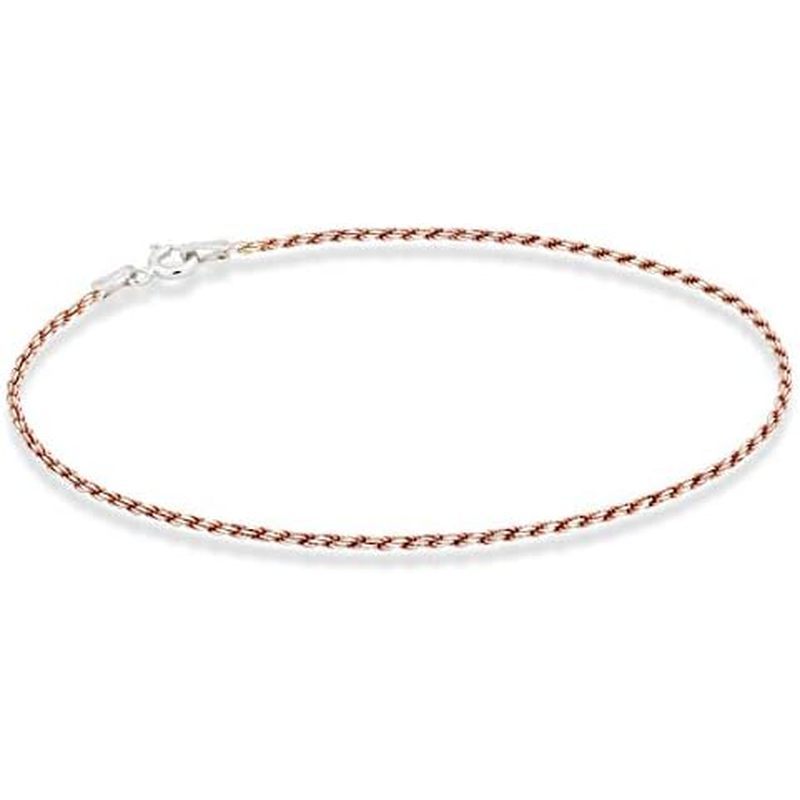 Miabella 925 Prata Esterlina Sólida 1.5 Mm Corte De Diamante Trançado Corda Corrente Tornozeleira Pulseira De Tornozelo 