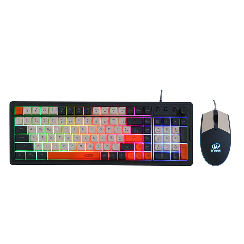 Kit Teclado Mouse Gamer KEEDI-TEC814 Membrana LED USB Controlador Volume