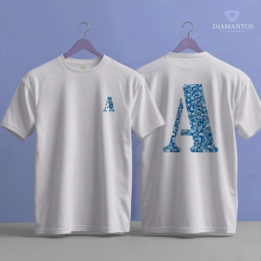 Camiseta de beijos para namorado personalizada camisa blusa casal Camiseta kisses AZUL iniciais