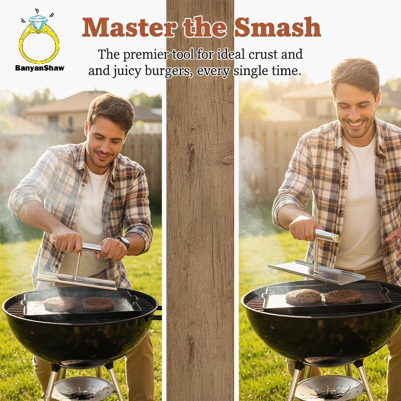 [BANY] Grill Masters Choice Placa De Prensa De Carne Para Churrasco Em Aço Inoxidável Resistente Ao Calor E Boa