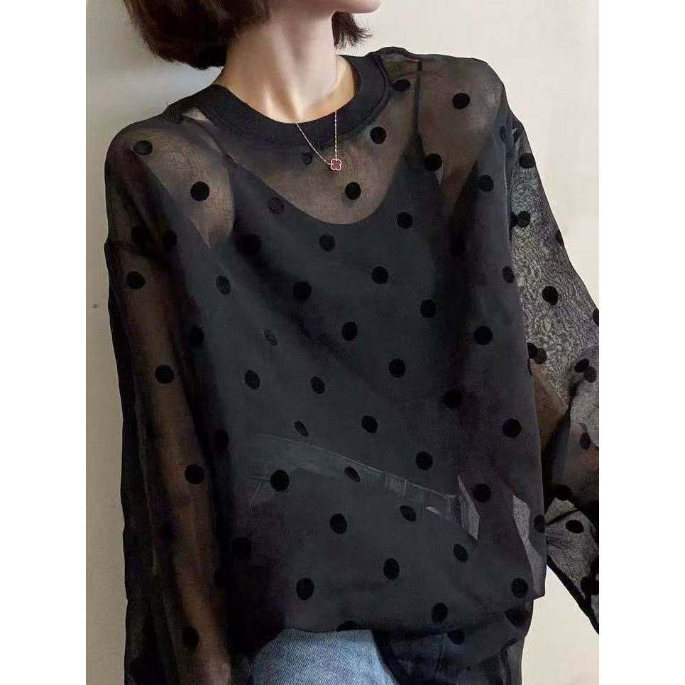 Estilo japonês High-End comércio exterior exportação bolinhas camisa de manga comprida feminina primavera moda All-Match