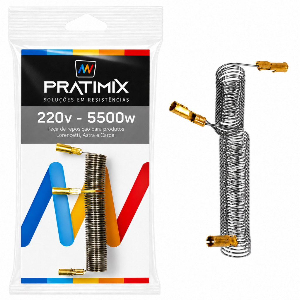 Resistência 220v 5500w Compatível com Chuveiros Max Ducha Lorenzetti, Astra Ducha e Cardal Suprema Tipo L Pratimix 3T