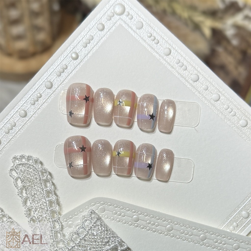 Adesivos Cat Eye Nail Art-10 Unidades De Design Curto Quadrado Com Revestimento Óptico Para Uso Diário Em Festas