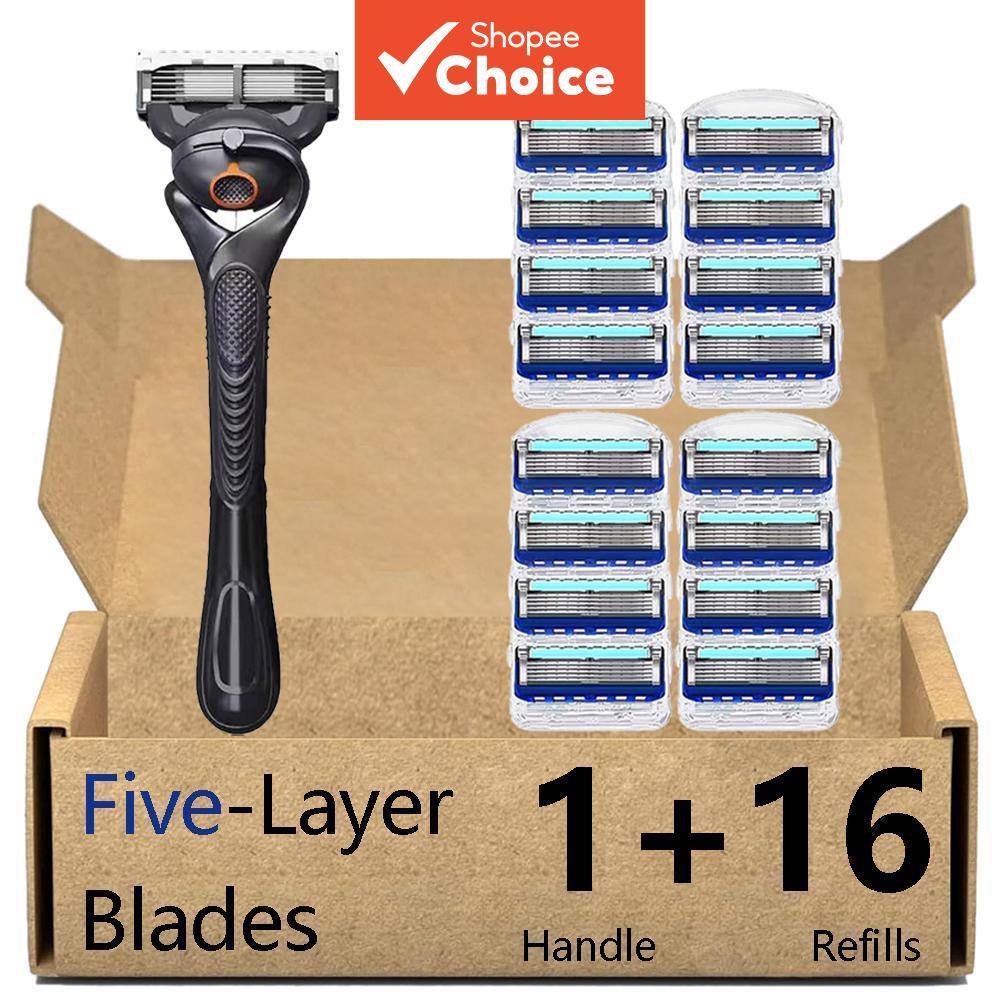 Barbeador manual, com 1 cabo e 16 lâminas, com cabo antiderrapante e design de lâmina progressivo, perfeito para o
