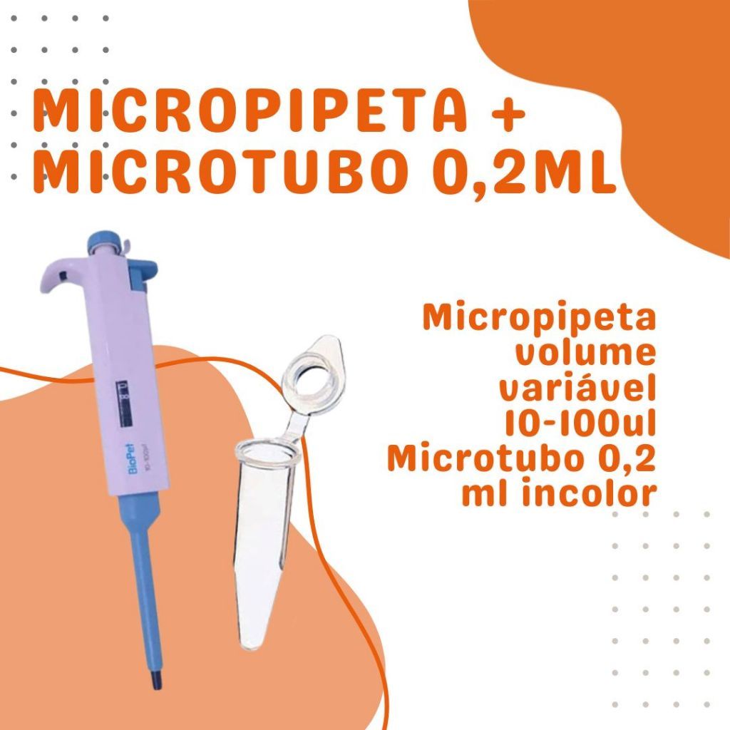 Micropipeta Monocanal Volume Variável 10-100ul + 1000 Unds de Microtubo Incolor 0,2ml