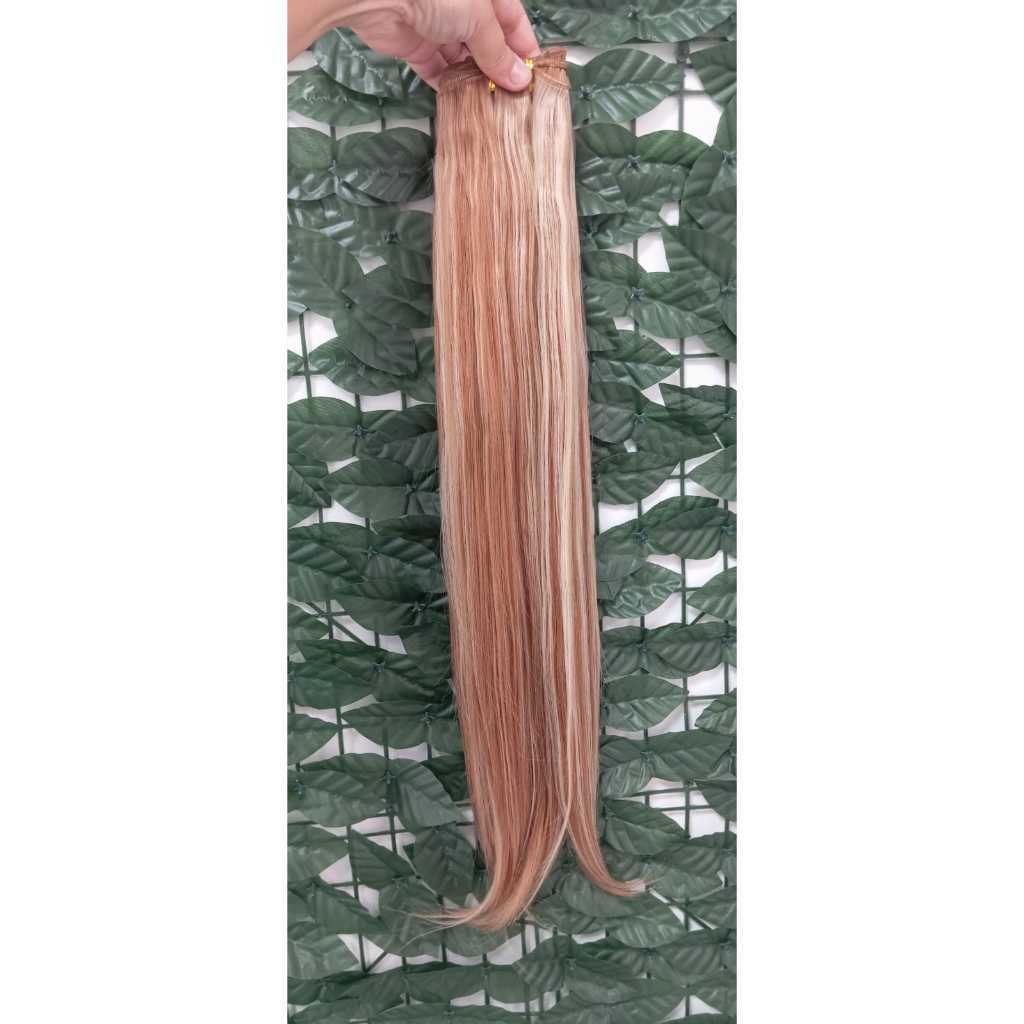 Cabelo Semi Humano Natural Liso Loiro Mel Iluminado na Tela 50cm Mega Hair Premium