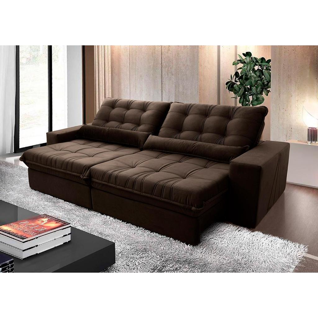 Sofá Retrátil Reclinável Zurique 2,10m Suede Velut Marrom Molas no Assento - King House