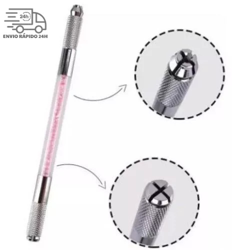 Caneta Tebori Cristal Ponta Dupla Para Lâmina Plana E Circulares Microblading.
