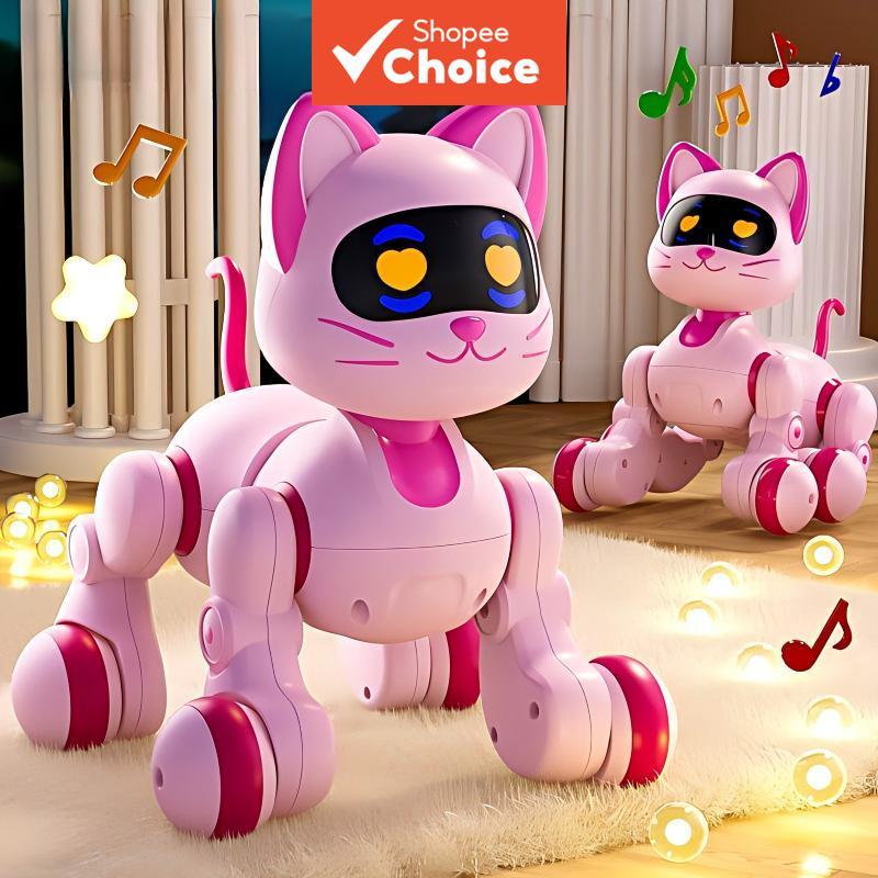 Gato Robô RC Rosa e Fofo com Luzes LED, Pet Robótico Interativo com Sensores de Gestos para Crianças, Presente de