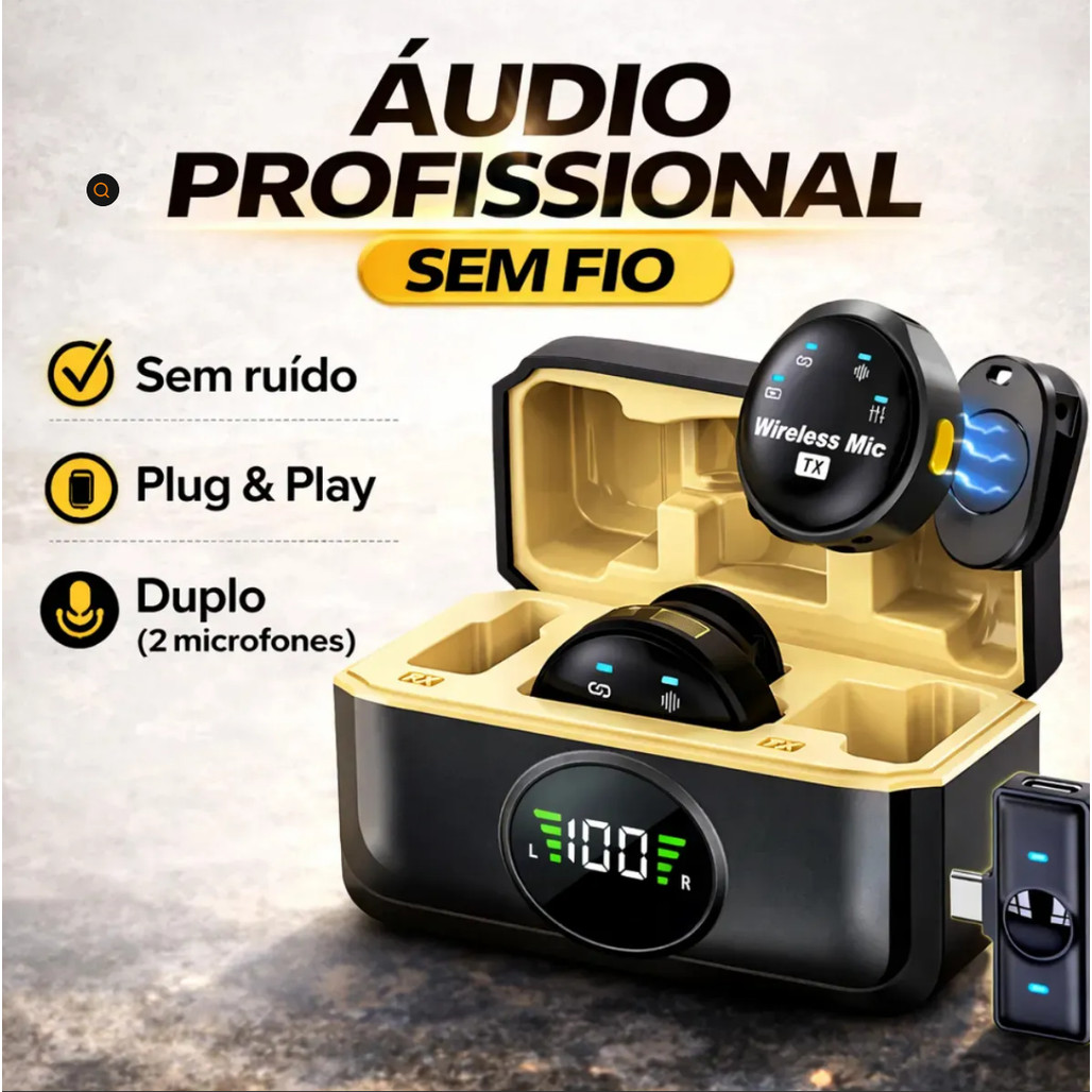Kit 2 Microfone sem fio Profissional Lapela Duplo Celular Android iPhone Redução De Ruído Redondo