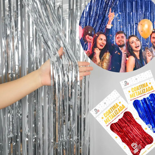 KIT 4 Cortina Metalizada Festas Lisa Franja Painel Decoração Fita