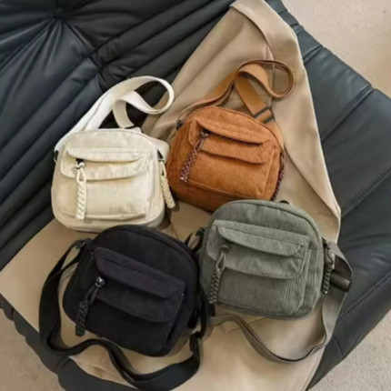 Bolsa Pequena Casual Veludo Shoulderbag Várias Divisórias