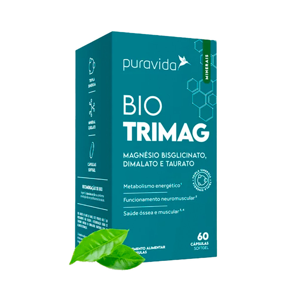Bio Trimag Puravida 60 Cápsulas Magnésio Bisglicinato Dimalato Taurato