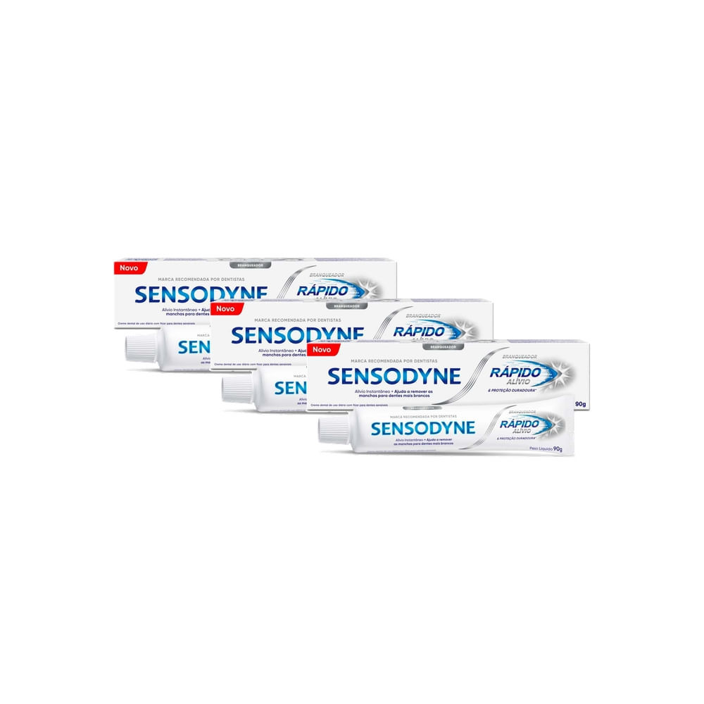 Kit 3 Creme Dental Sensodyne Branqueador Rápido Alívio 90g