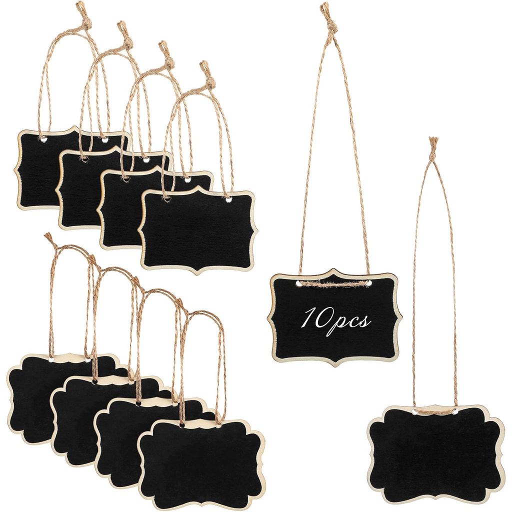 Pacote com 10 Etiquetas de Mini Lousa com Corda, Pequenas Etiquetas de Lousa para Decanters, Placas de Madeira Suspensas