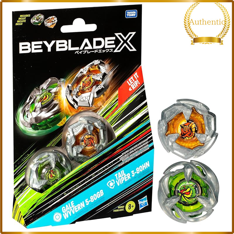 Beyblade X Gale Wyvern 5-80GB & Tail Viper 3-80HN Dual Pack Set with 2 Right-Spinning Tops, Battle Top Toy for Boys and