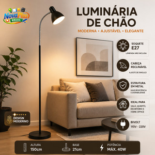 Luminária De Chão LED Moderna E27 Ajustável Abajur De Piso Decorativo Sala Quarto Home Office