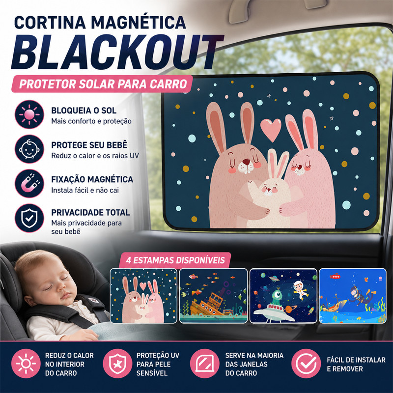Cortina Carro Blackout Magnética Bebê Cortina Protetor Solar Blackout Janela Carro Bebê Infantil Magnética