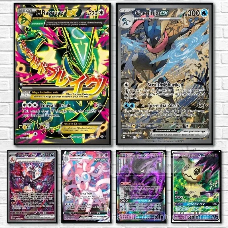 Pôster de Cartas Rayquaza Greninja Sylveon Charizard em Tela, Impressão de Arte de Parede à Prova d'Água, Decoração Esté