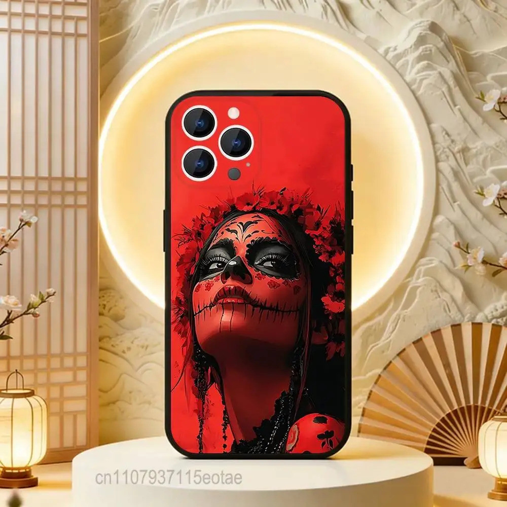 Capa de Telefone de Silicone Macio TP-2 Dia dos Mortos Mexicano C-Catrina Caveira para iPhone 16, 17, 15, 11, 13, 12, 14