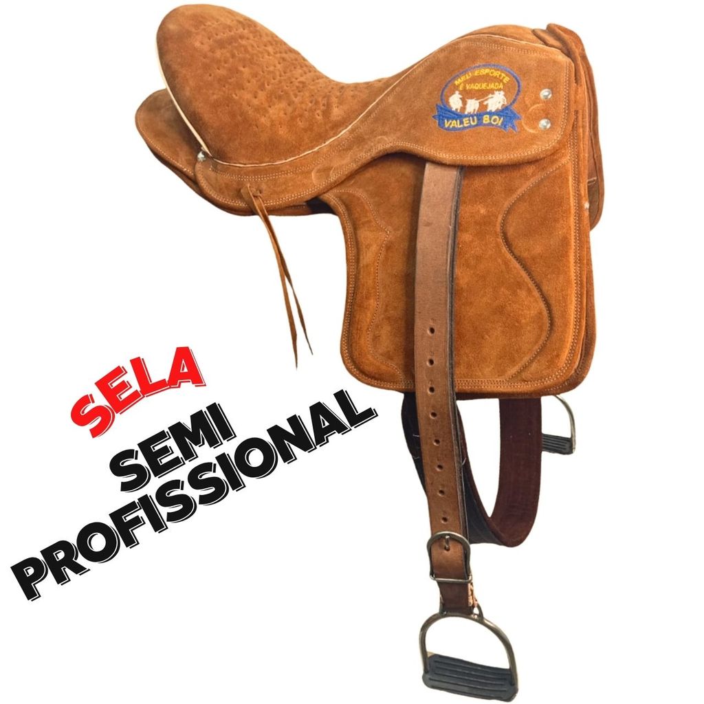 Sela Barata De Cavalo Semi Profissional Vaquejada Em Couro legitimo Marrom loro