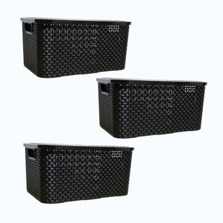 Kit Com 3 Cesto Caixa Organizadora Rattan Com Tampa 7 Litros Preto