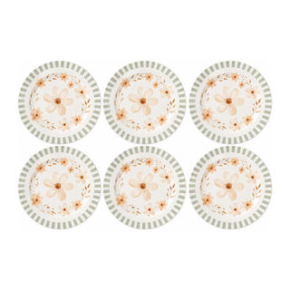Conjunto 6 Pratos Sobremesa Perlasa Flores Cerâmica