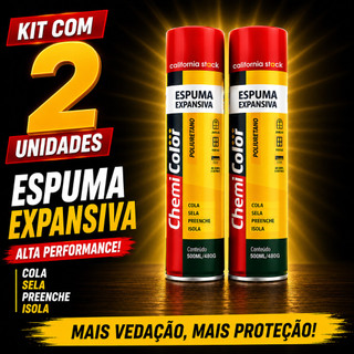 Kit Com 2 Espuma Expansiva Chemicolor 500ml PU Vedação Isolamento espuma para vedação, espuma expansiva portas e janelas