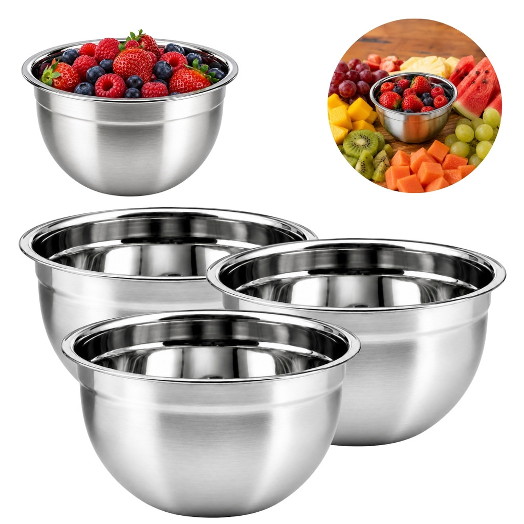 Kit 3 Tigelas Inox Multiuso Utilidades Cozinha Luxo