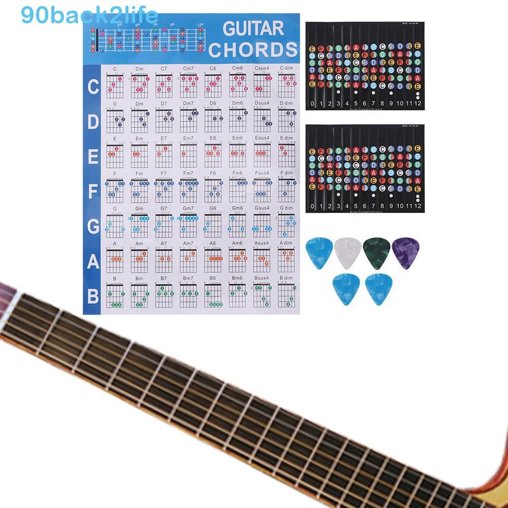 Gráfico De Acordes De Prática De Guitarra BRBLIFE , Pôster Não Provocante Codificado Por Cores , 6 Palhetas