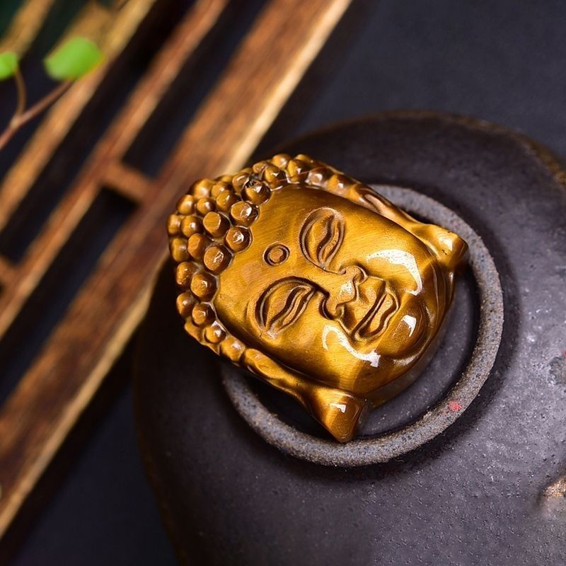 Natural tigre olho pedra buda pingente colar Super bonito amarelo tigre pedra escultura cabeça de buda pendente