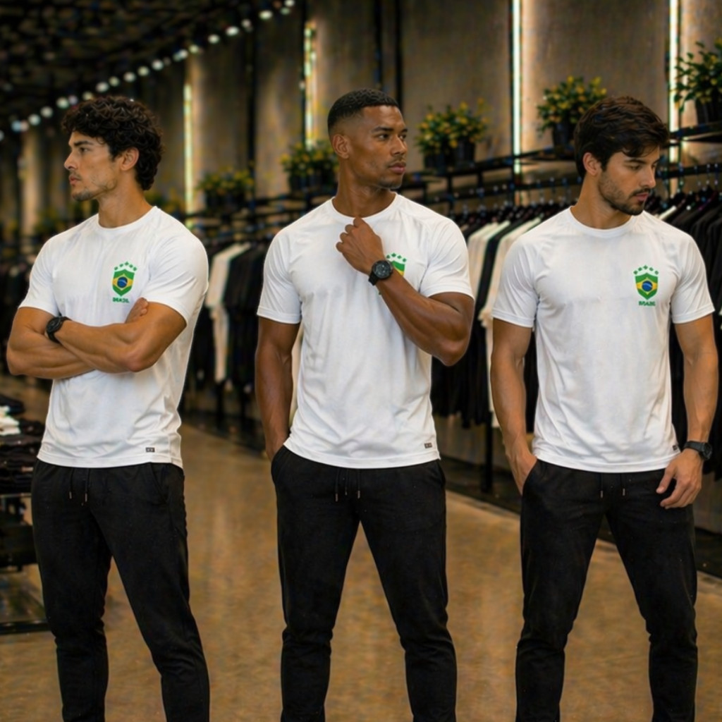 KIT 3 Camisas Do Brasil Torcedor Copa Do Mundo Unissex Dry Fit Camiseta Branca