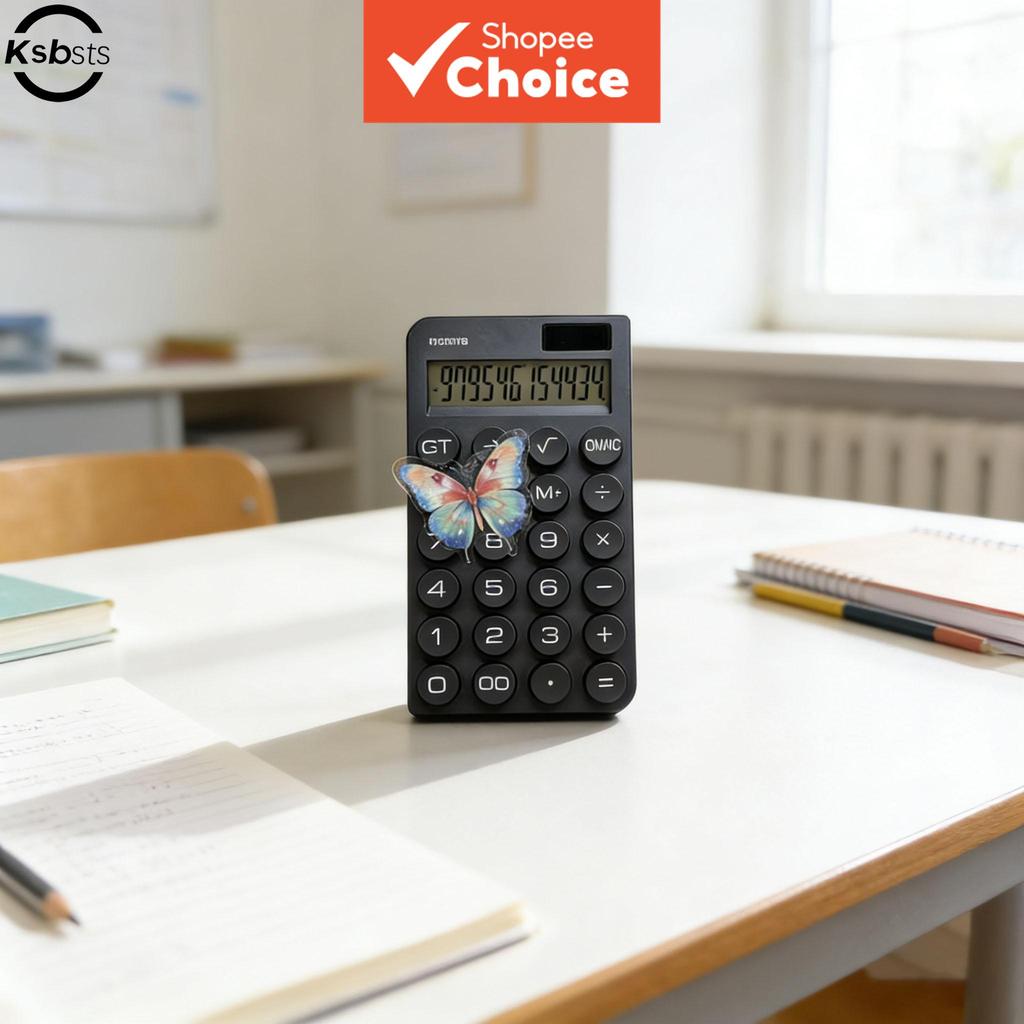 Calculadora Vintage Preta/Branca com Display LCD Grande e Fácil de Ler, Inclui Adesivos Borboleta, Perfeita para