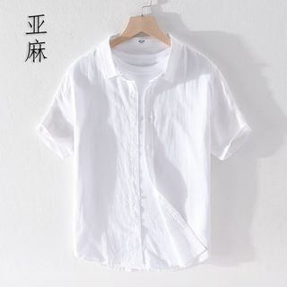 Camisa de linho branca de manga curta masculina verão Casual lapela solta camisa de linho de algodão fino topo tamanho g
