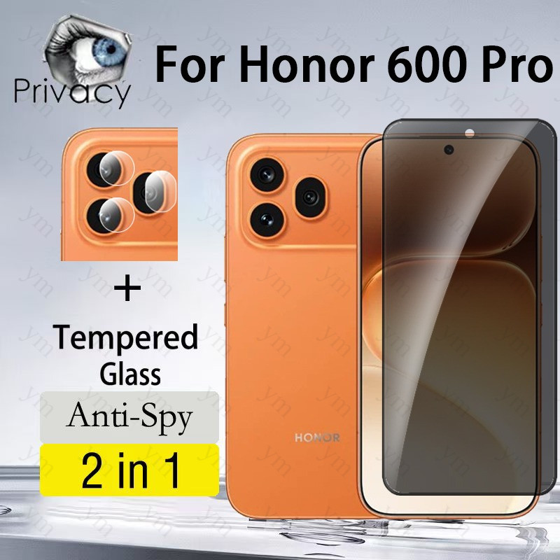 Protetor De Tela Anti-Espionagem 2 Em 1 Honor 600 Pro Vidro Temperado 9D Para Lite 400 X7C X7D X8D X9D Lente De Câmera