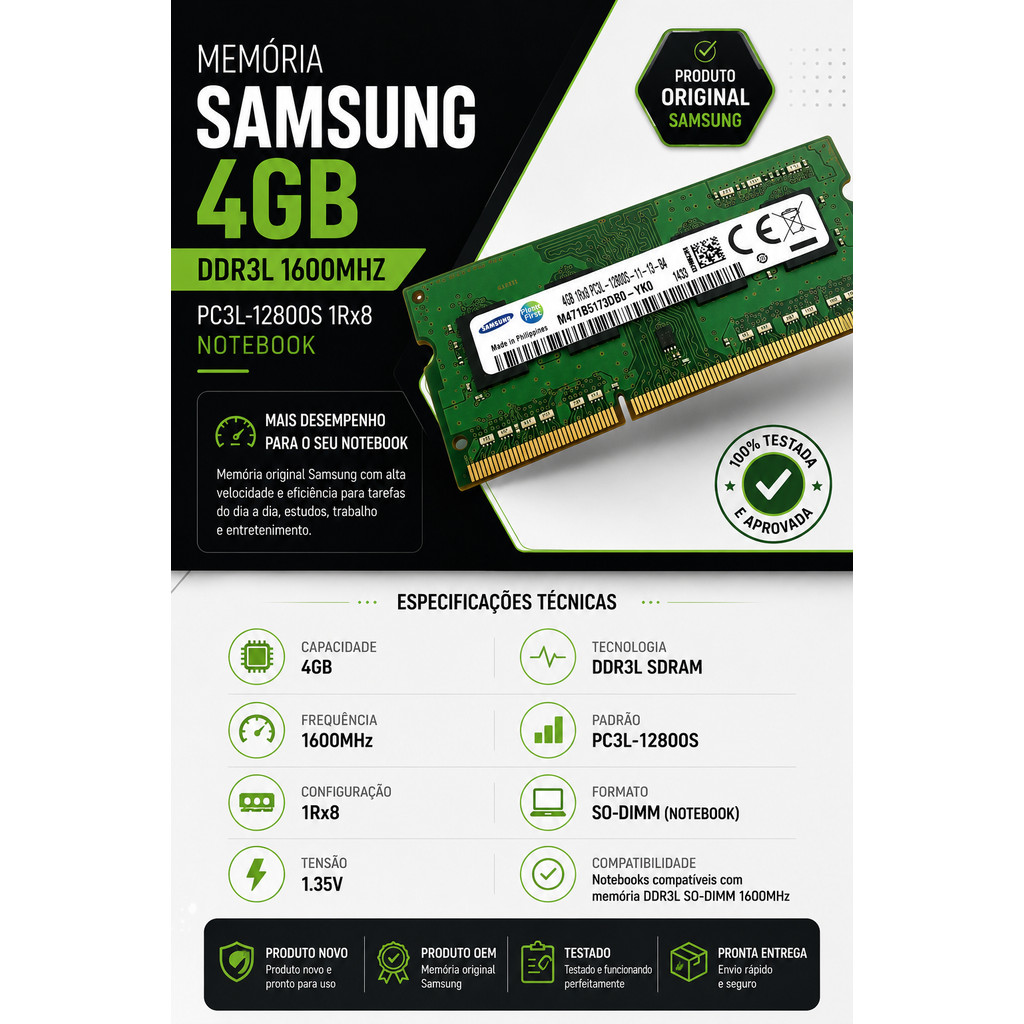 Memoria 4gb Notebook Ddr3l 1600mhz Pc3l-12800s 1rx8 Samsung