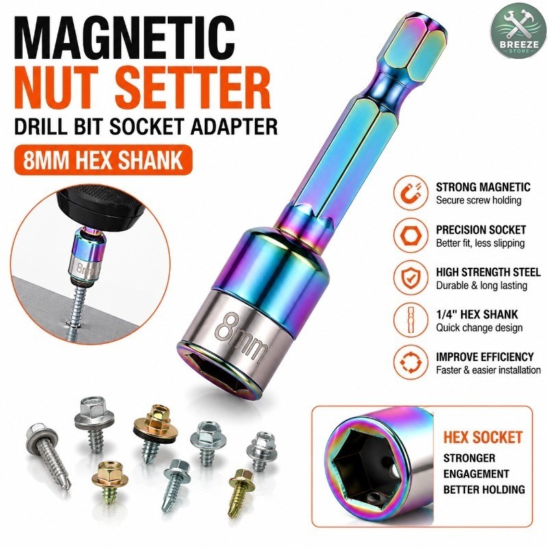 Porca Magnética Setter Broca Soquete Adaptador 8mm Hex Haste Parafuso Driver Forte Magnético Para Auto Perfuração Parafu