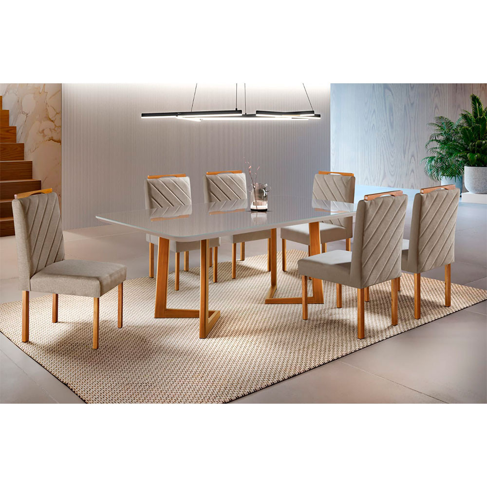 Conjunto Sala de Jantar 6 Lugares Mesa Veneza 1.80m Madeira Maciça Mesa e Cadeiras  Móveis Mundial