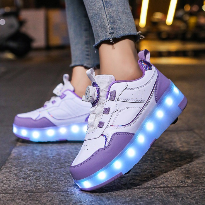 Sapatos de patins infantis, tênis de roda removível luminoso dois em um - estilo de luz LED de carregamento USB, sapatos
