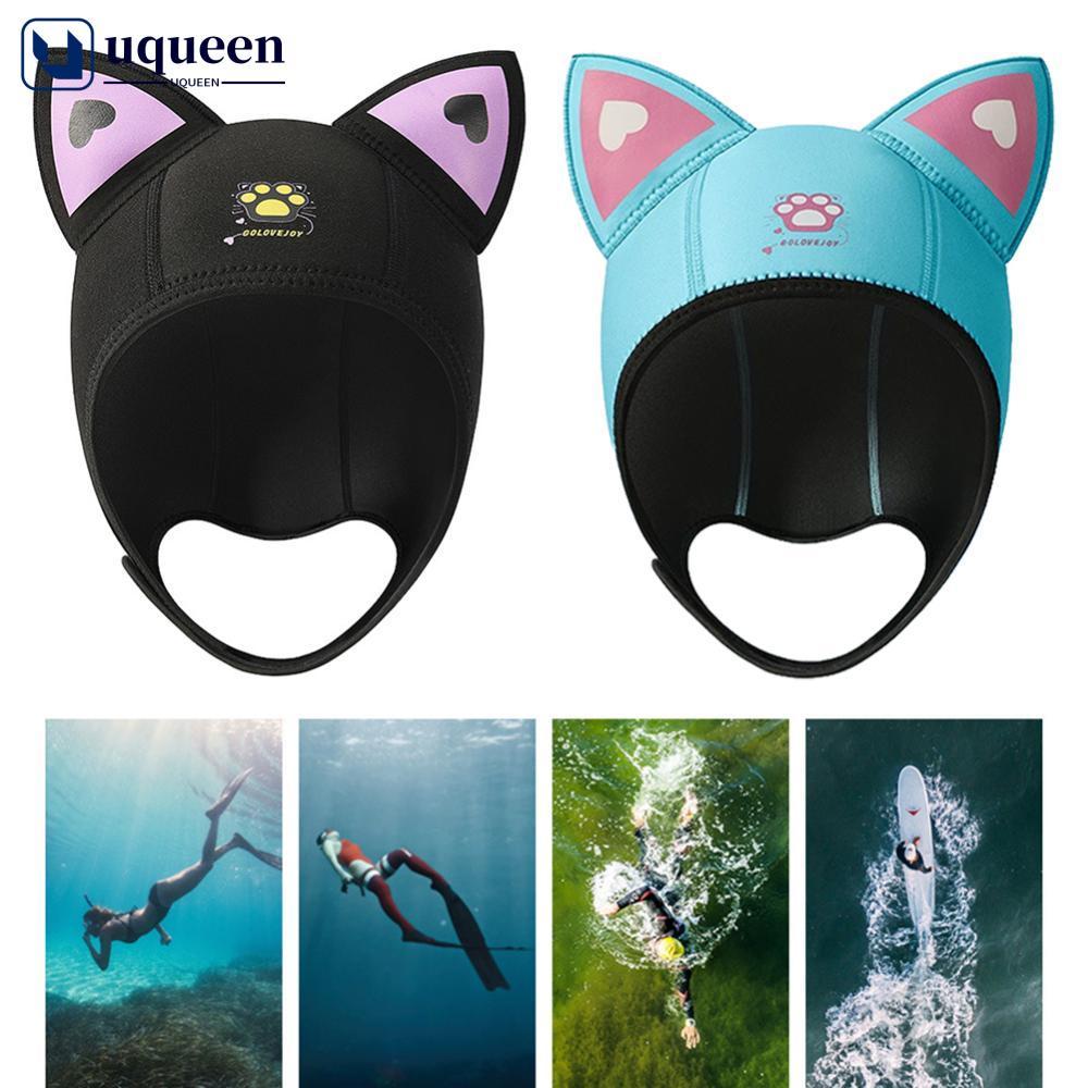 UQUEEN 3mm Neoprene Orelhas De Gato Touca De Natação Capuz De Mergulho À Prova Dwaterproof Água Feminino Wetsuit Chapéu