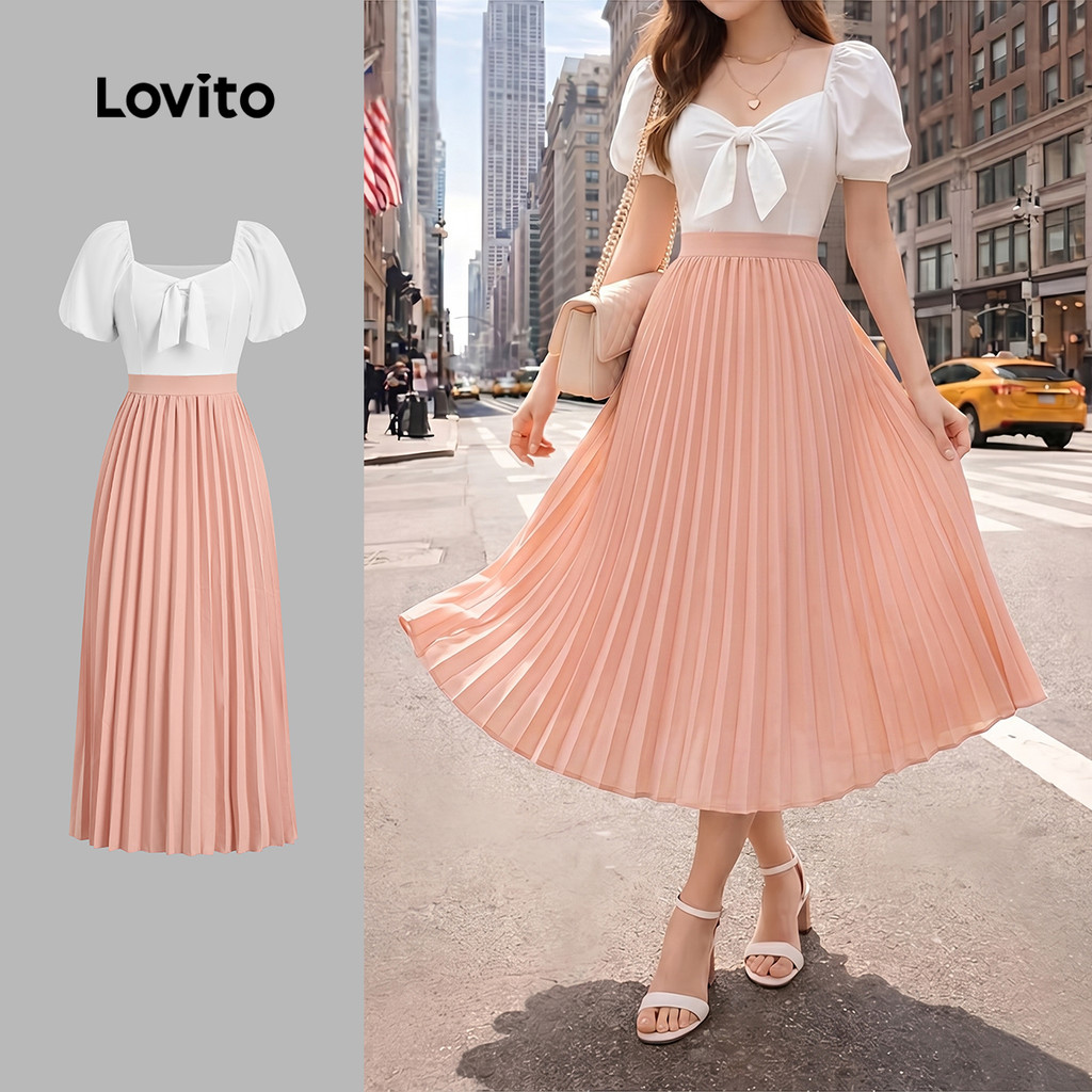 Lovito Vestido Elegante Rosa de Verão para Mulheres com Blocos de cor LK6EDD287
